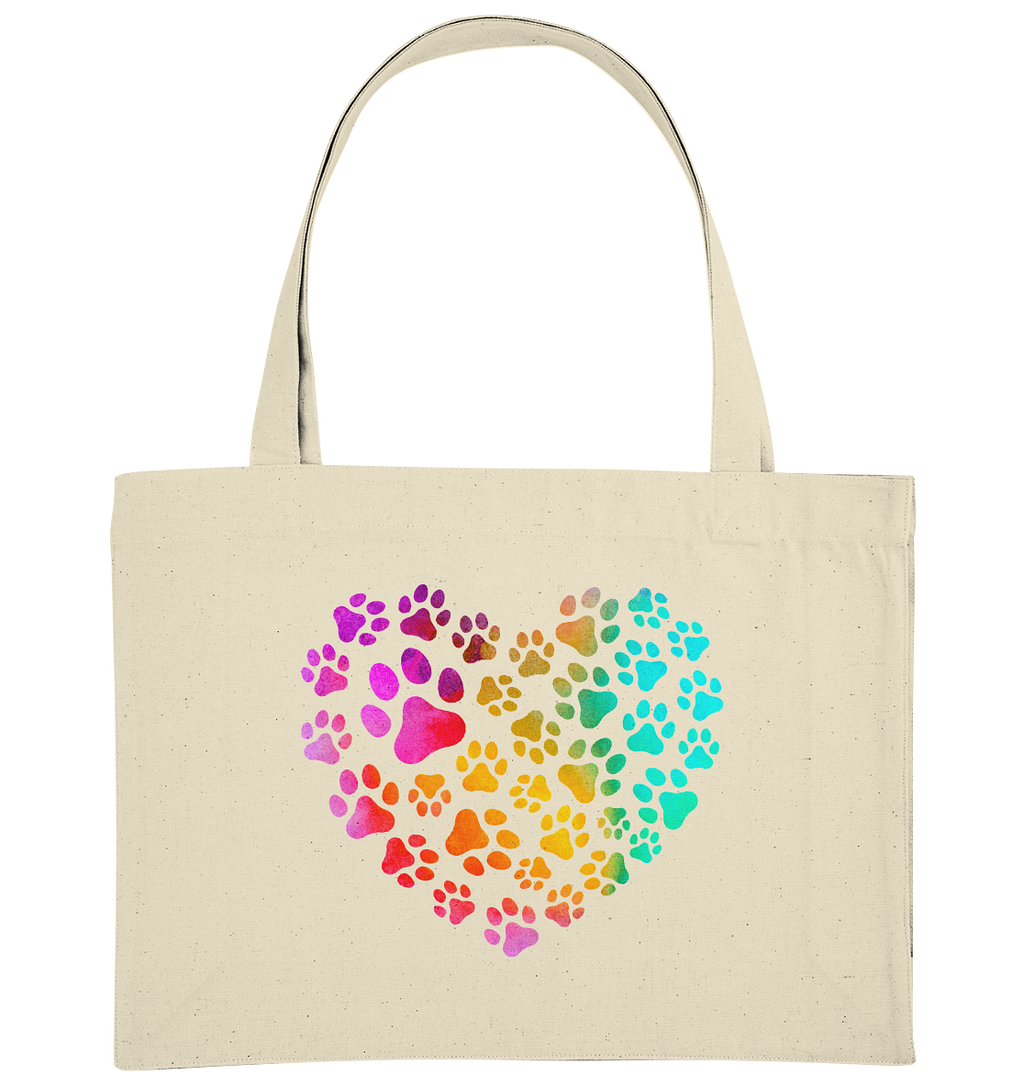 Bunte Pfoten in Herzform, beidseitig gedruckt - Organic Shopping-Bag