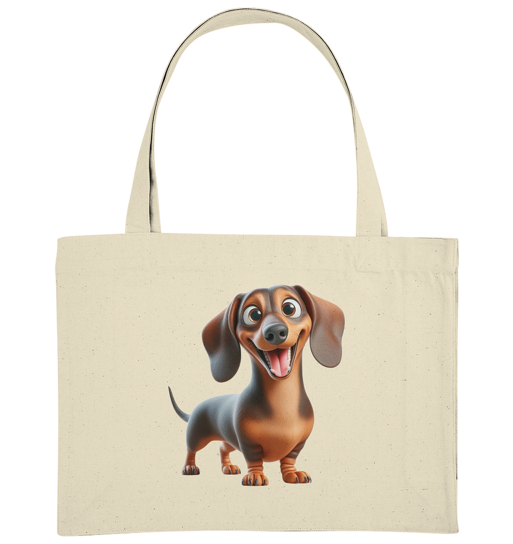 Happy Dackel Cartoon - personalisierbar - Organic Shopping-Bag