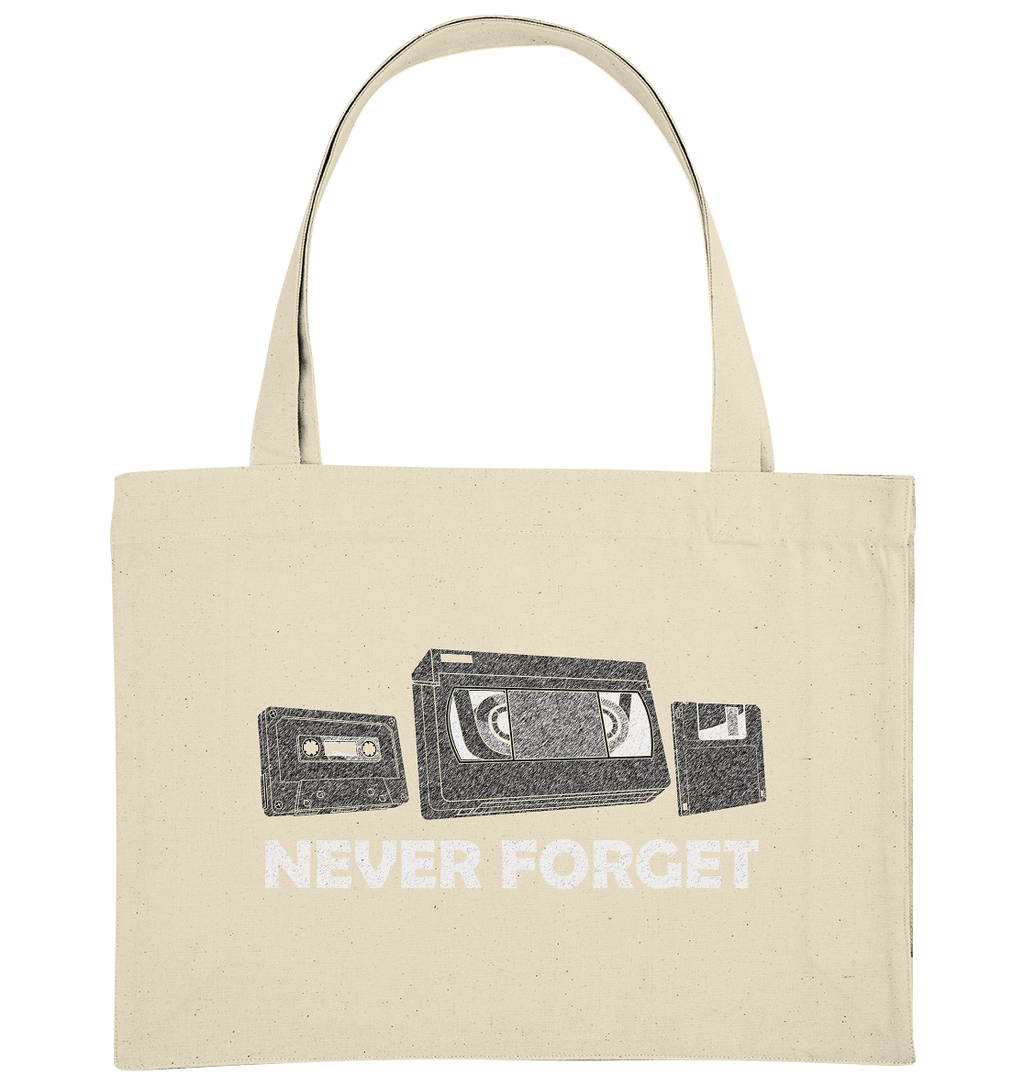 Kasette, VHS,  Disk - never forget - Organic Shopping-Bag