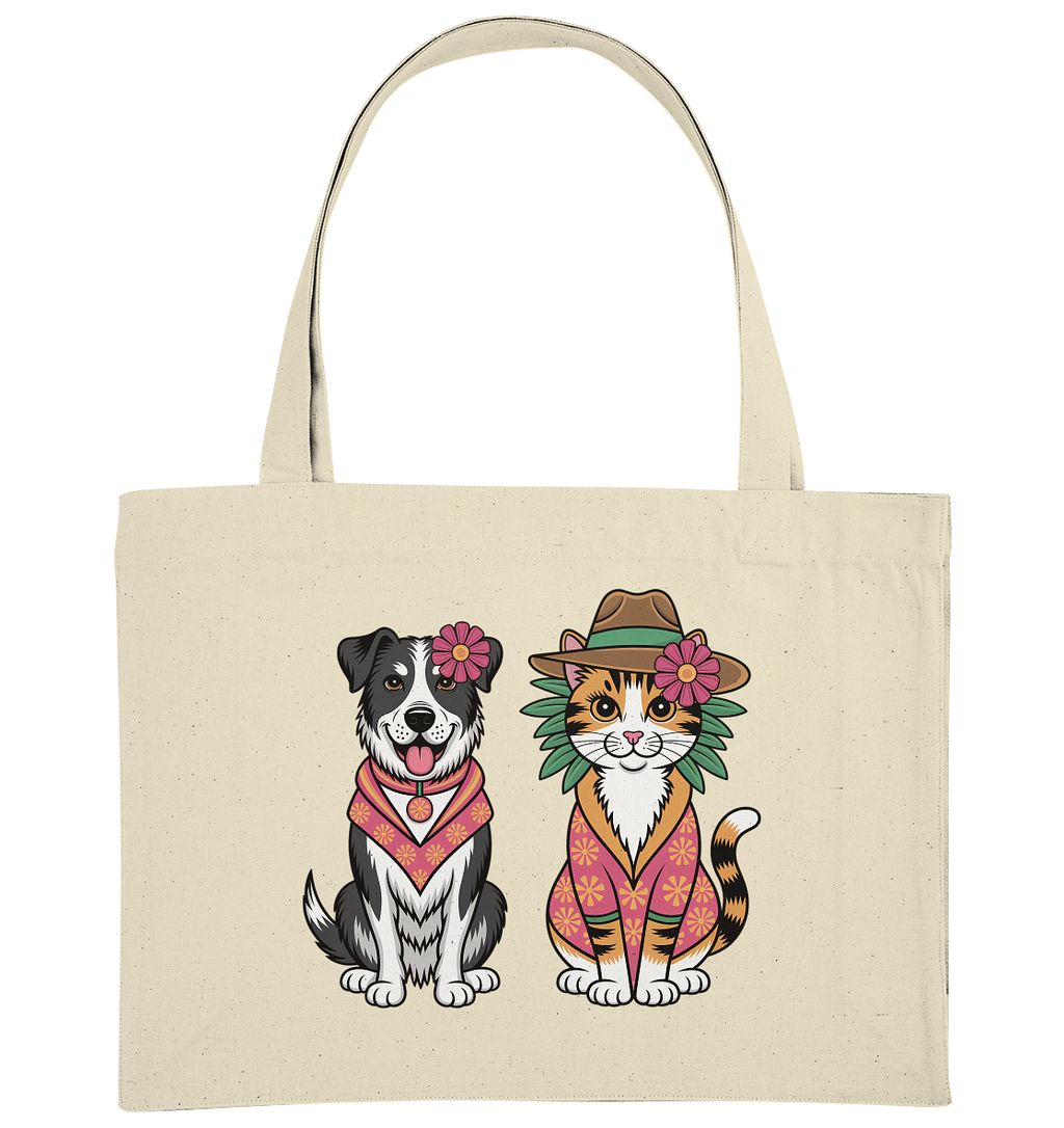 Hund und Katze Illustration Kahlo style - Organic Shopping-Bag