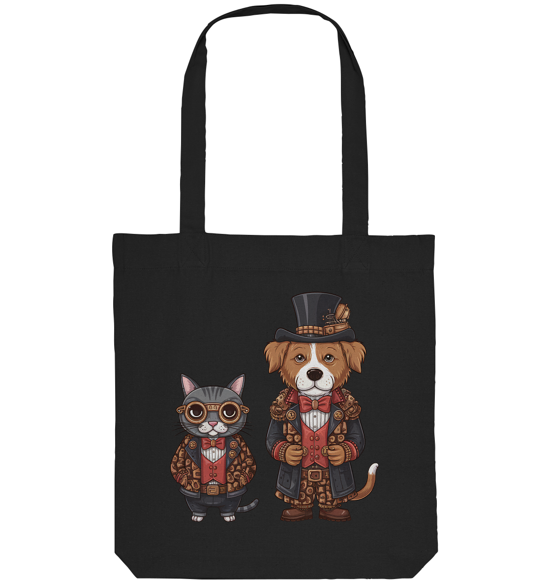 Hund und Katze Steam Punk Stil Illustration - Organic Tote-Bag