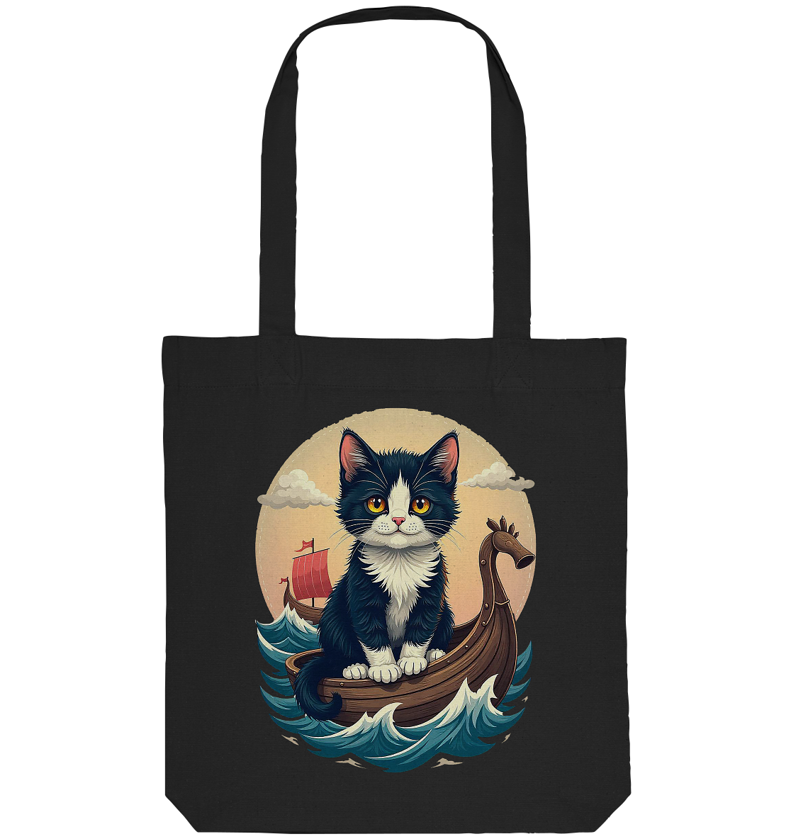 Süsse Katze auf Wikingerschiff Illustration - Organic Tote-Bag