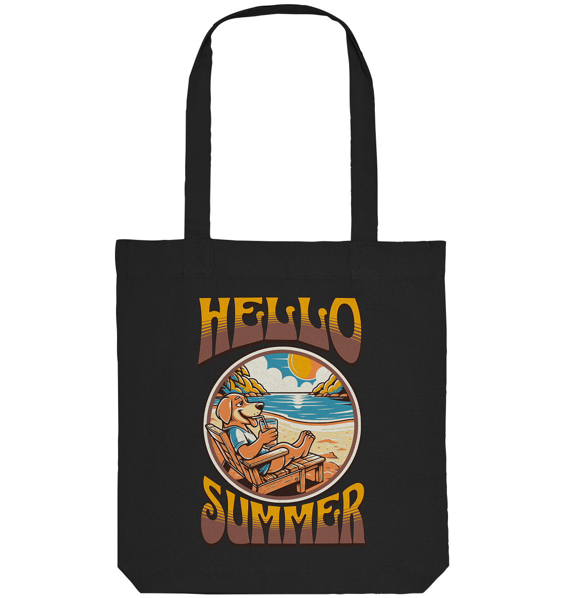 Hello Summer Hund am Strand Retro - Organic Tote-Bag