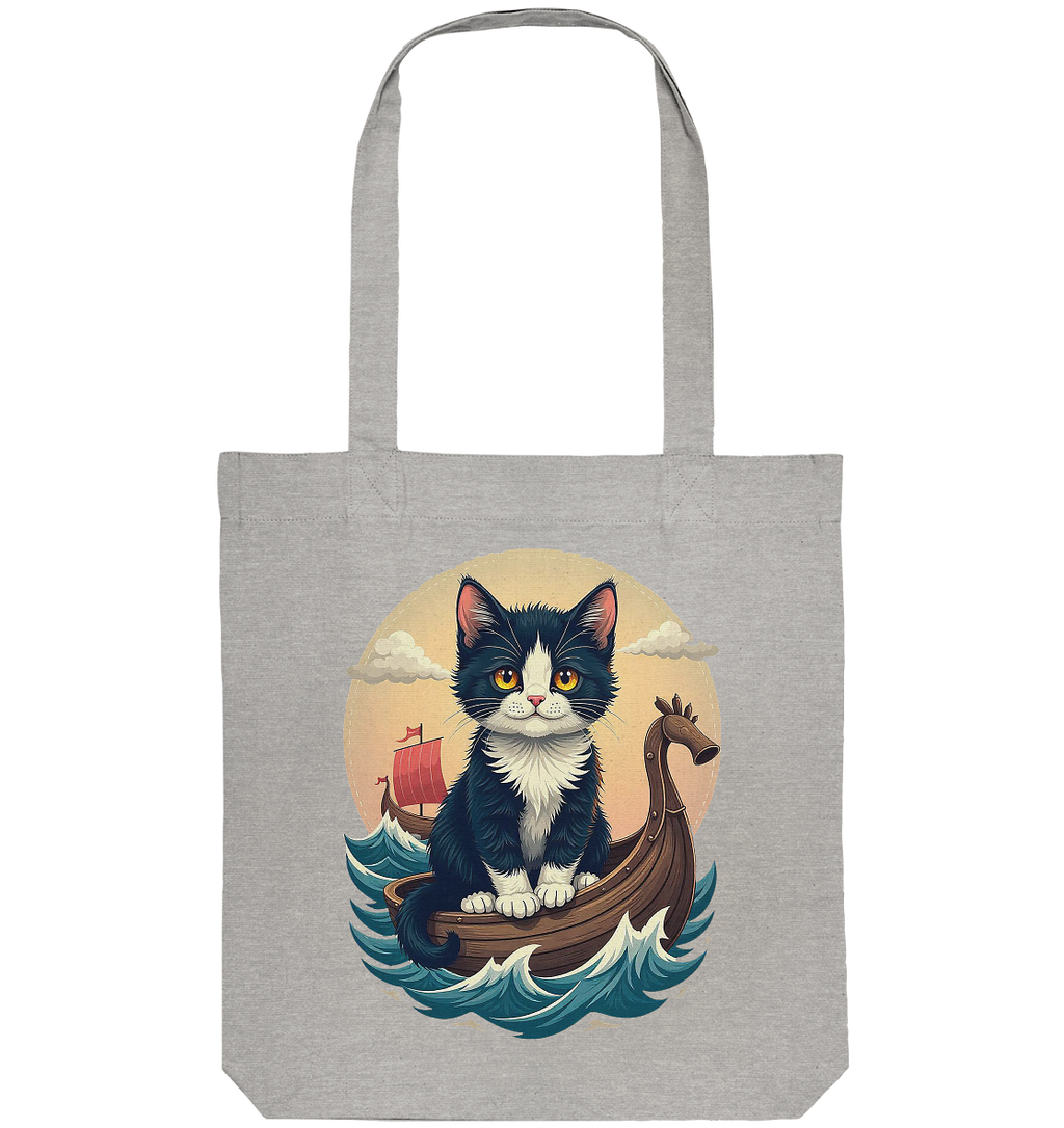 Süsse Katze auf Wikingerschiff Illustration - Organic Tote-Bag