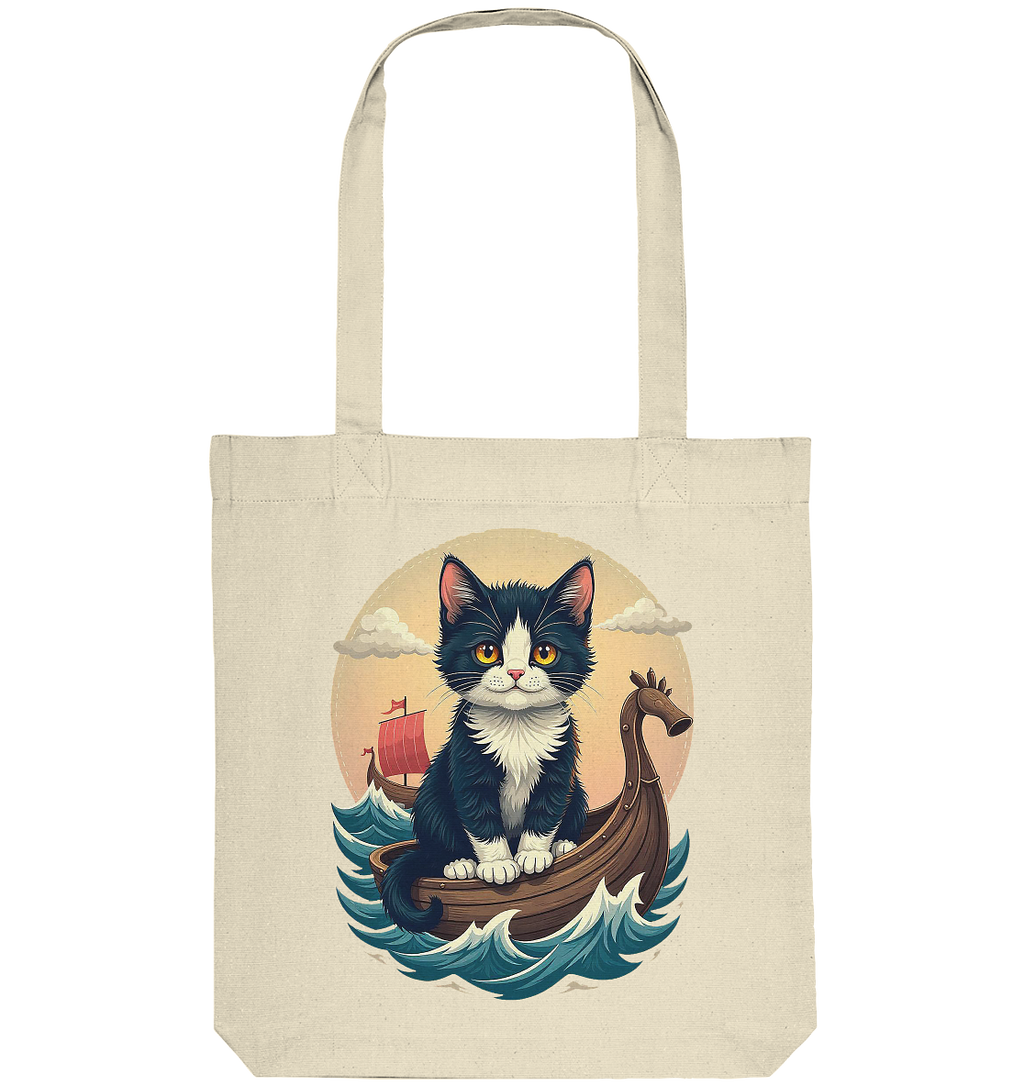 Süsse Katze auf Wikingerschiff Illustration - Organic Tote-Bag