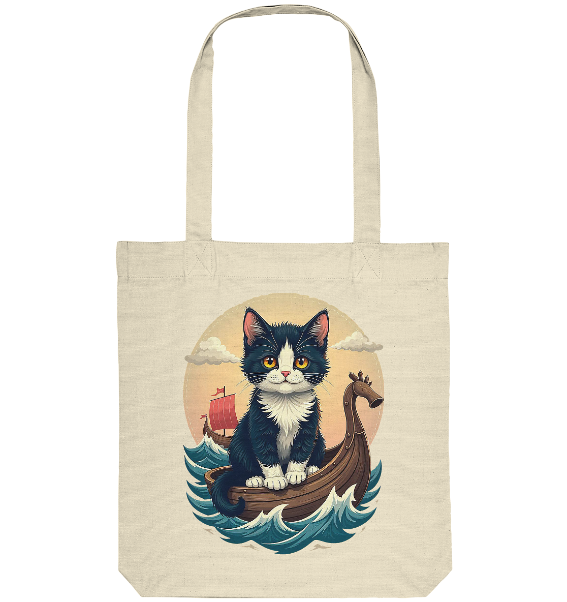 Süsse Katze auf Wikingerschiff Illustration - Organic Tote-Bag