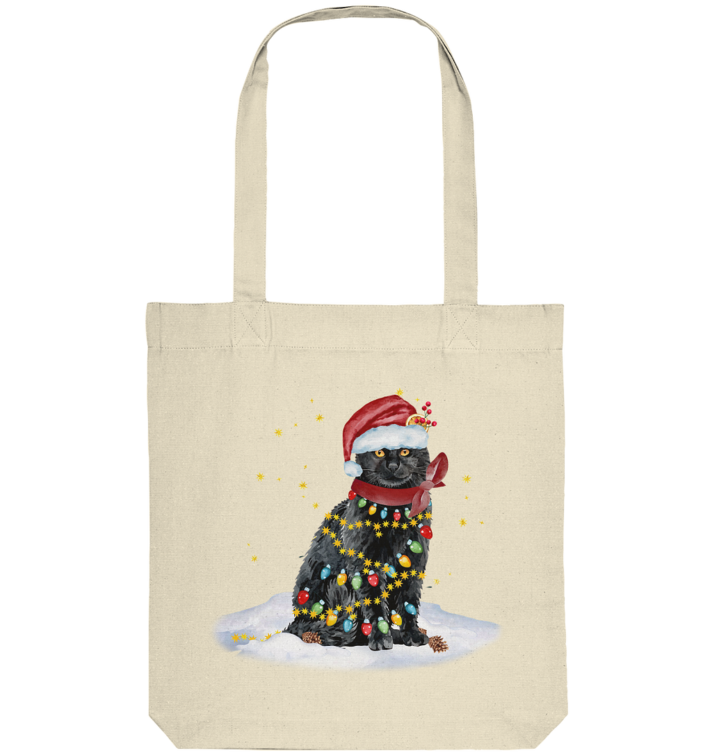 Lustige Weihnachts Katze Zeichnung - Organic Tote-Bag