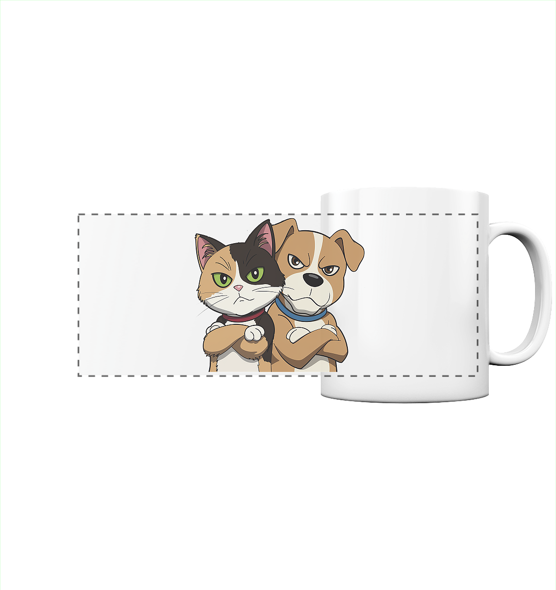 Hund und Katze grumpy - personalisierbar - Panorama Tasse