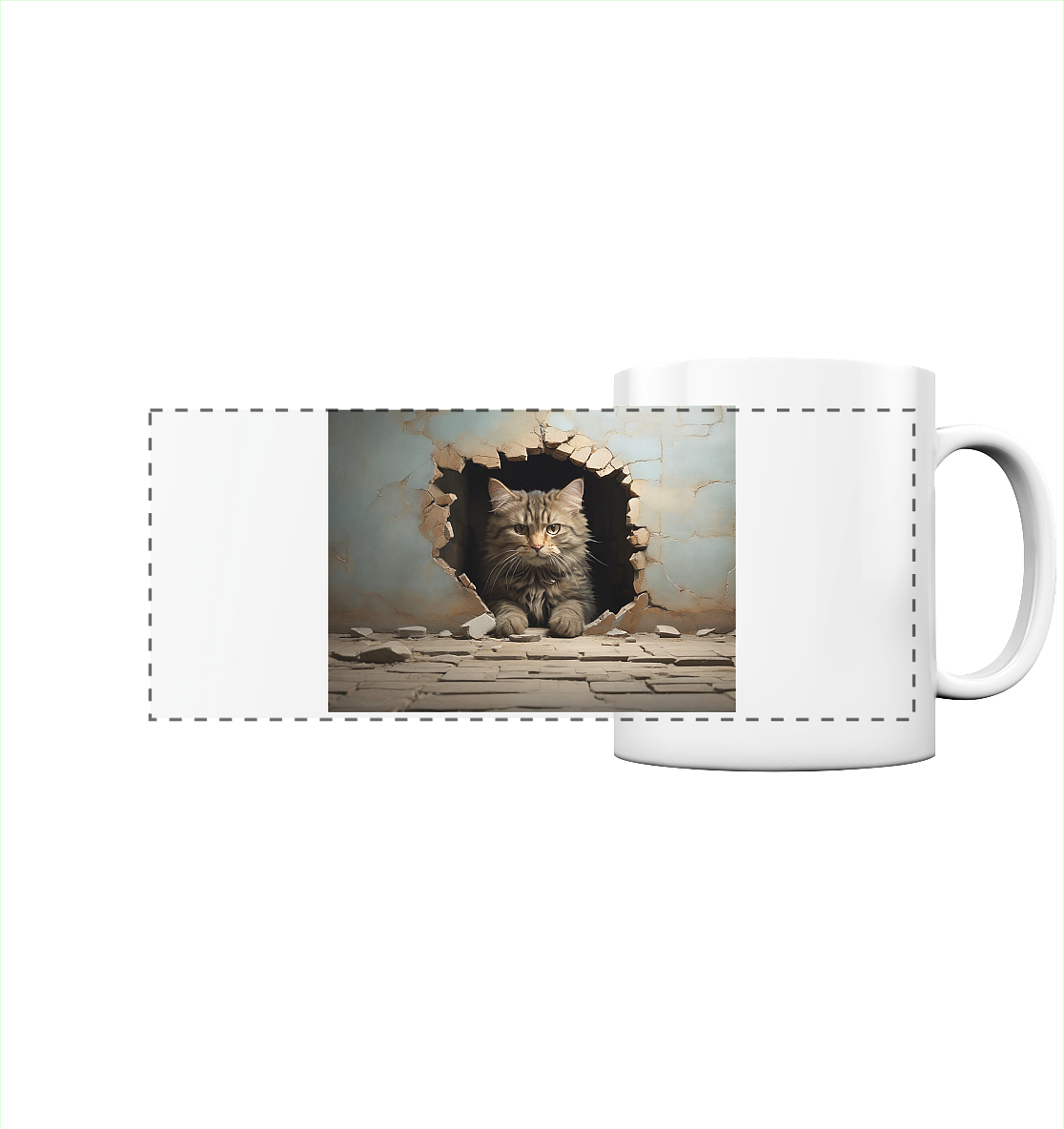 Katze durch wand - Panorama Tasse