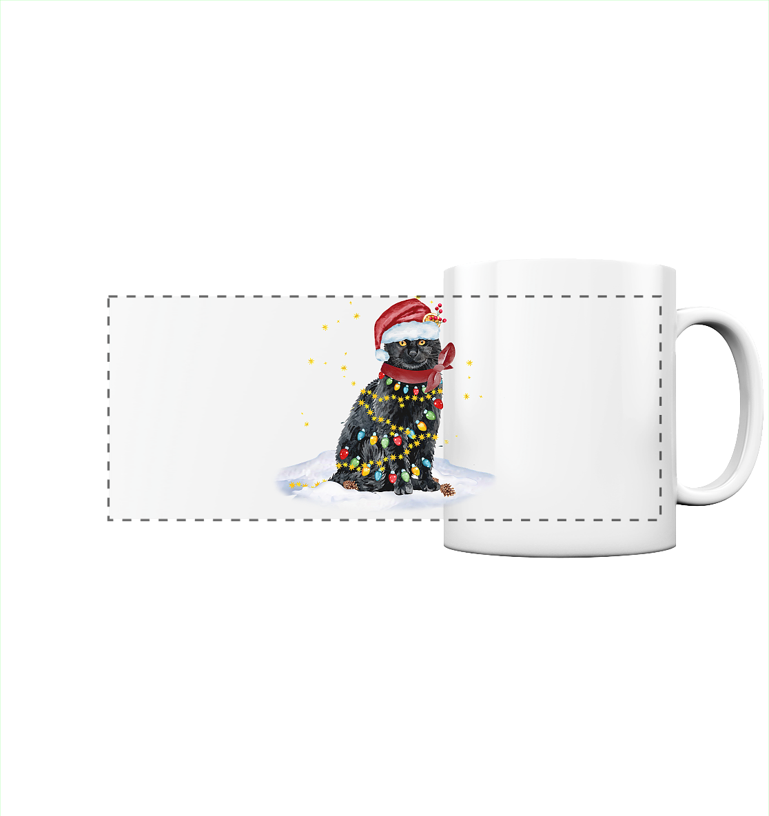 Lustige Weihnachts Katze Zeichnung - Panorama Tasse