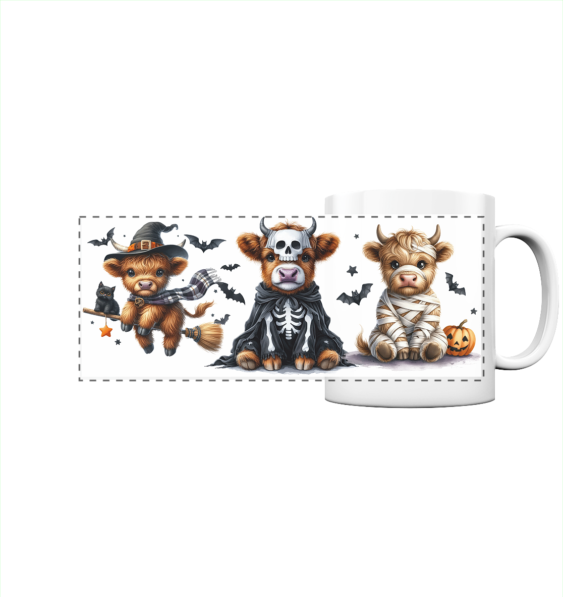 Halloween Highland Cows - Panorama Tasse