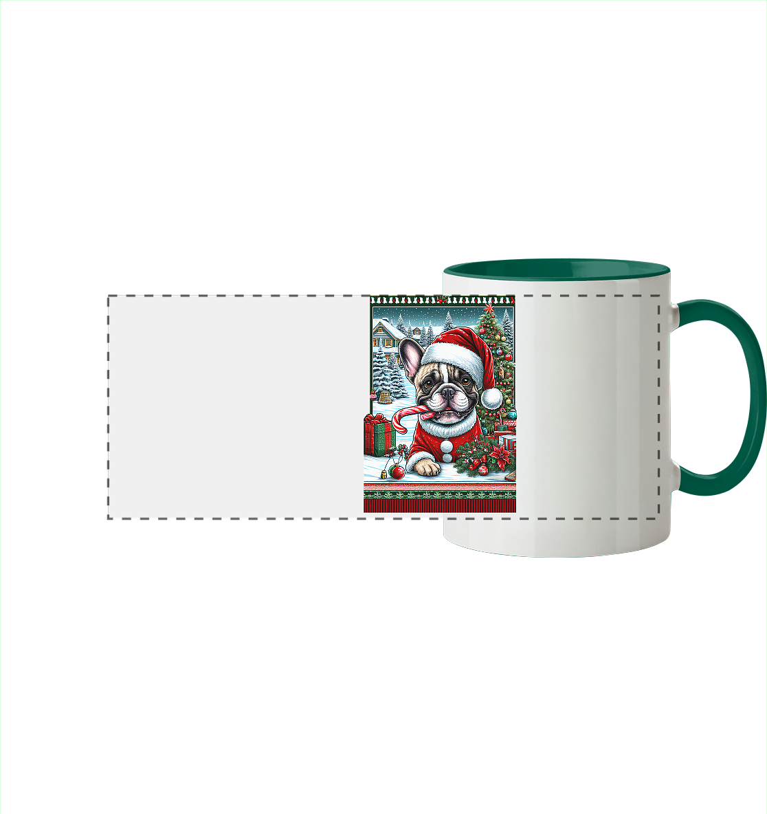 Ugly Christmas Mops Weihnachten - Panorama Tasse zweifarbig