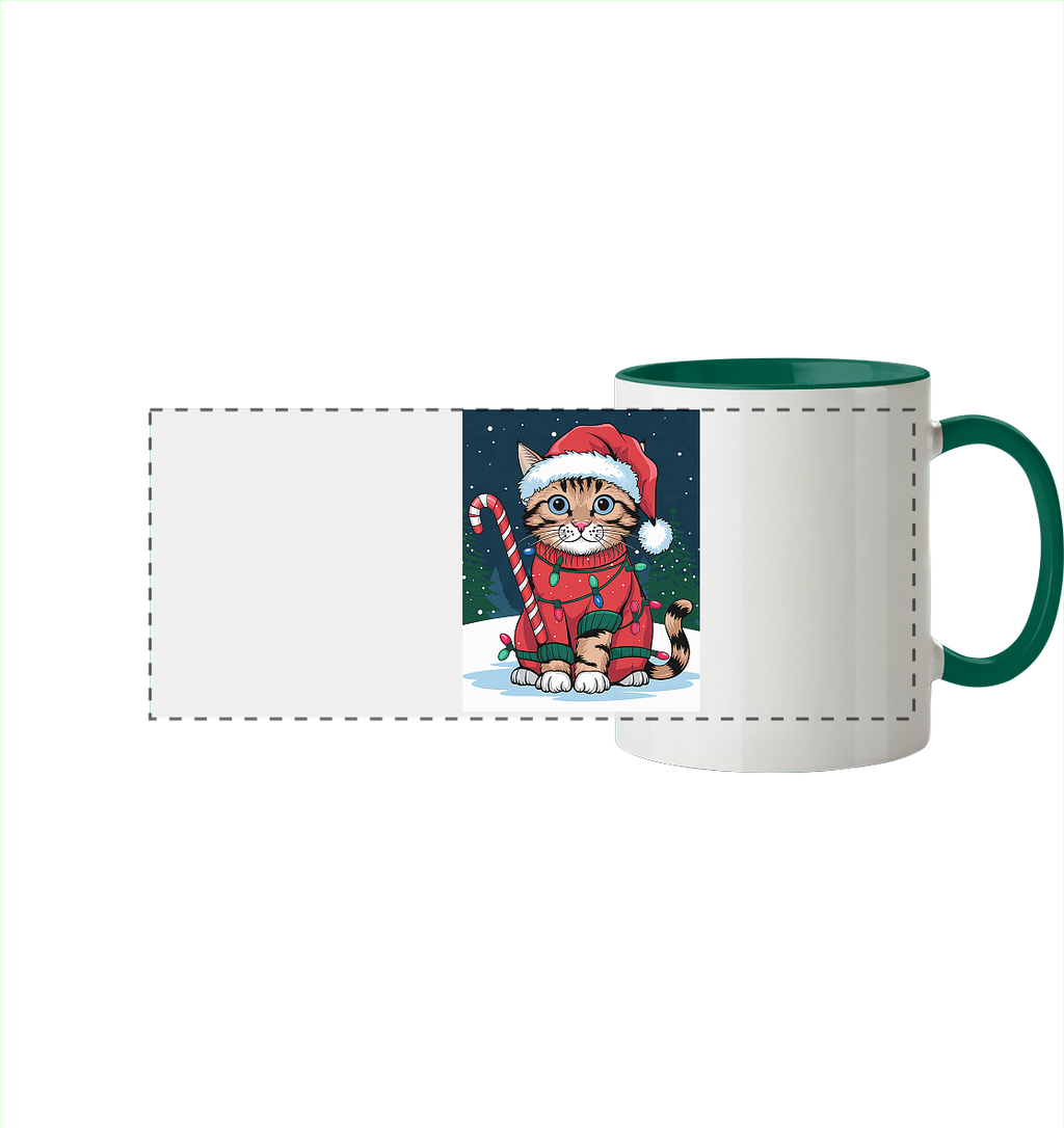 Ugly Christmas Katze - Weihnachten - Panorama Tasse zweifarbig