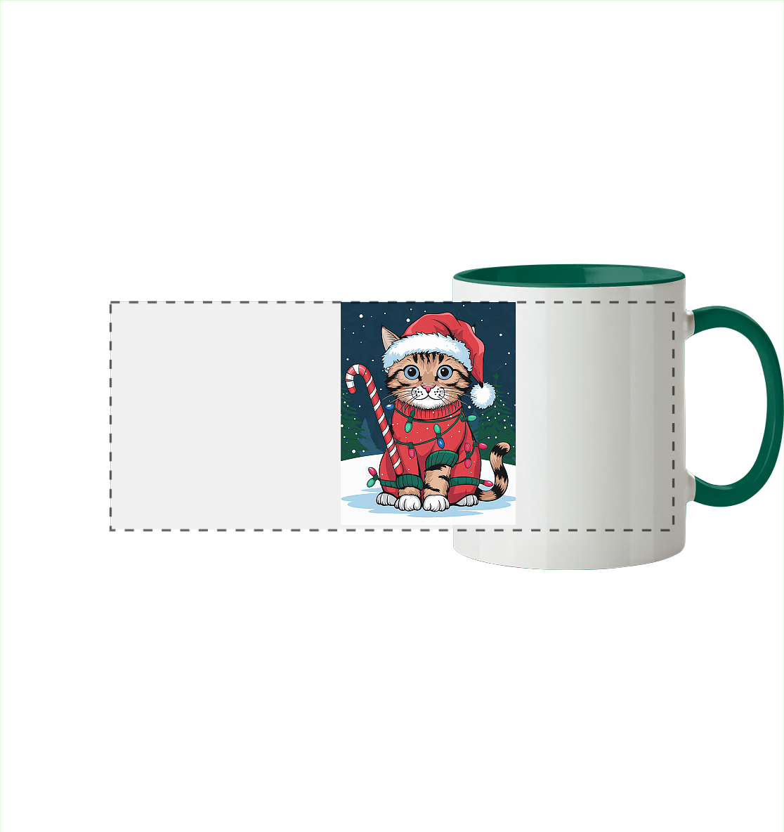 Ugly Christmas Katze - Weihnachten - Panorama Tasse zweifarbig