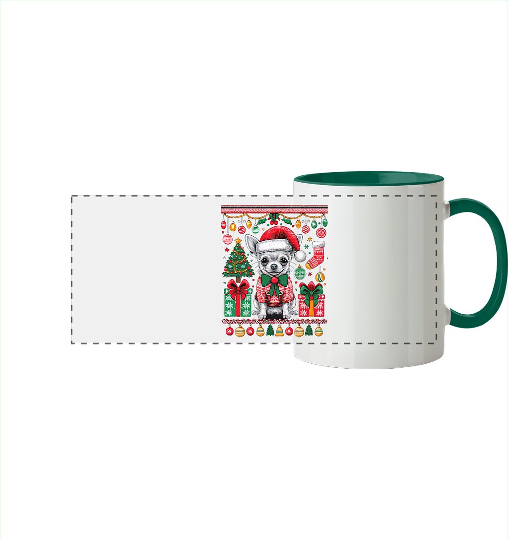 Ugly Christmas Weihnachten Chihuahua - Panorama Tasse zweifarbig