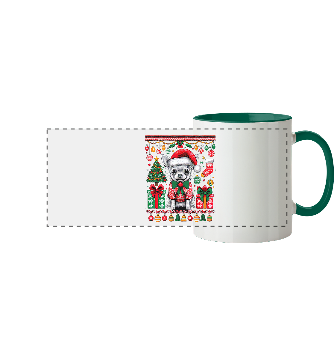Ugly Christmas Weihnachten Chihuahua - Panorama Tasse zweifarbig