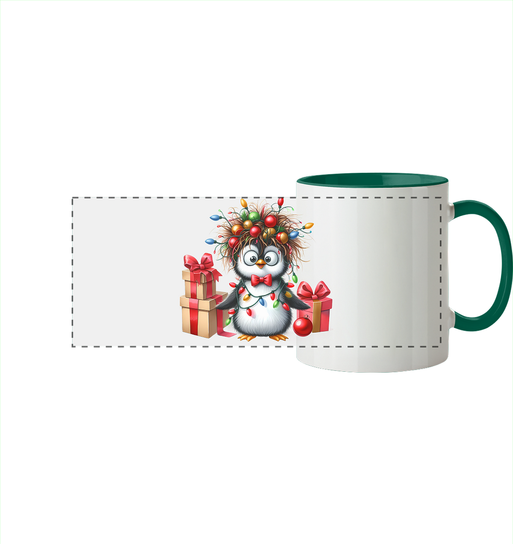 Ugly Christmas Weihnachten Crazy Pinguin - Panorama Tasse zweifarbig