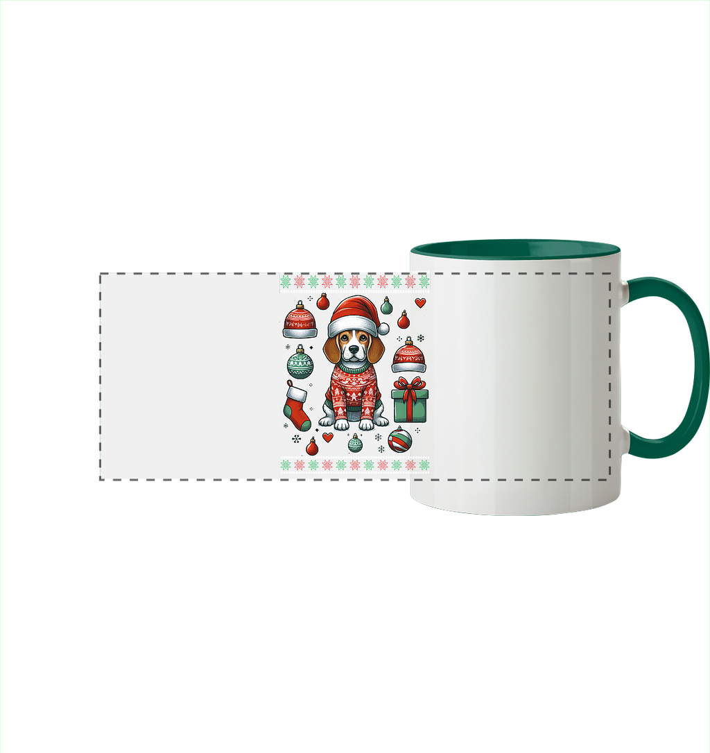 Ugly Christmas Weihnachten Beagle - Panorama Tasse zweifarbig
