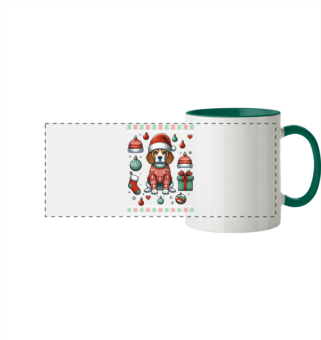 Ugly Christmas Weihnachten Beagle - Panorama Tasse zweifarbig
