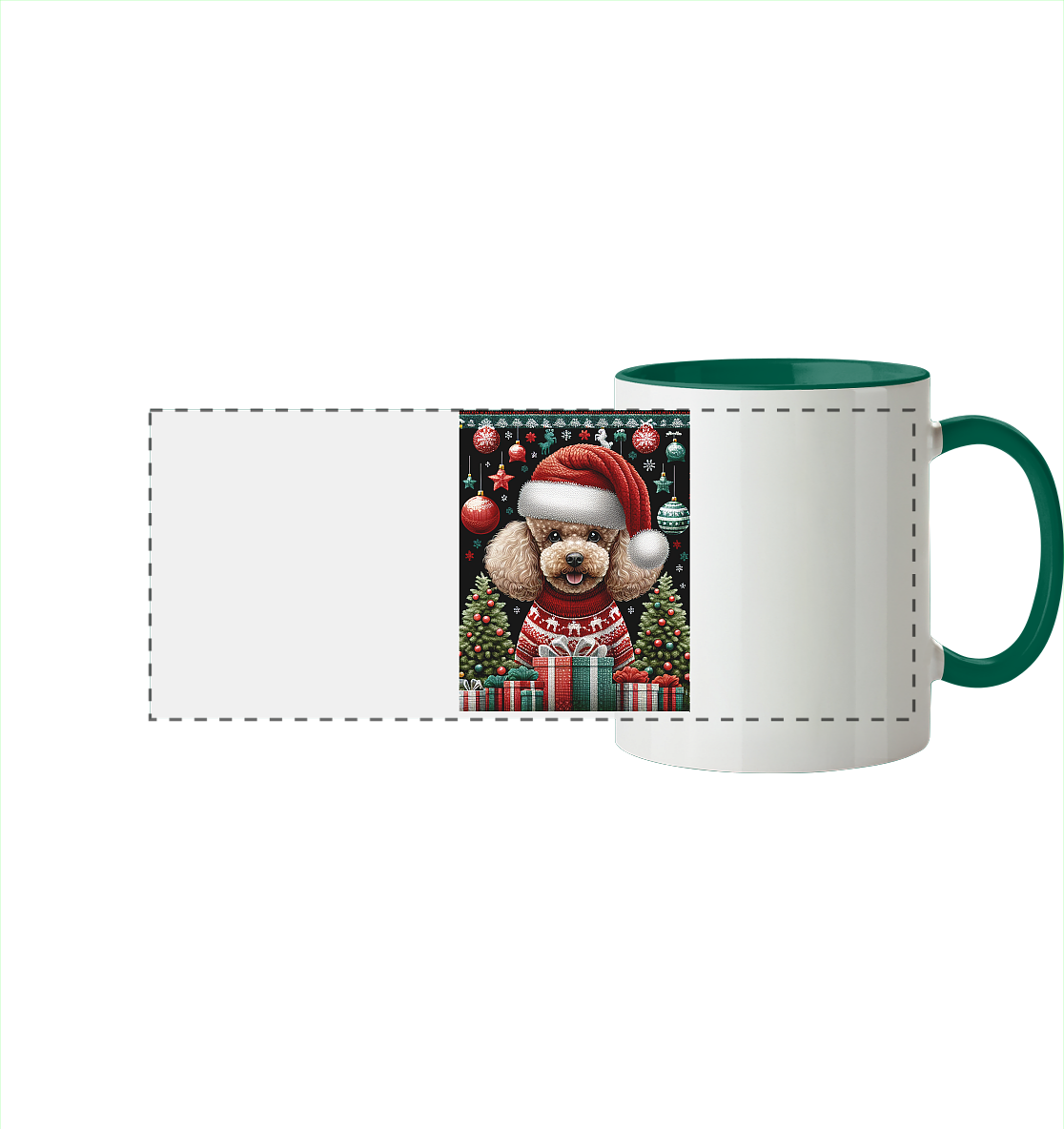 Ugly Christmas Weihnachten Pudel - Panorama Tasse zweifarbig