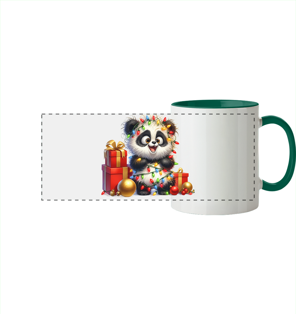 Ugly Christmas Weihnachten Crazy Panda - Panorama Tasse zweifarbig