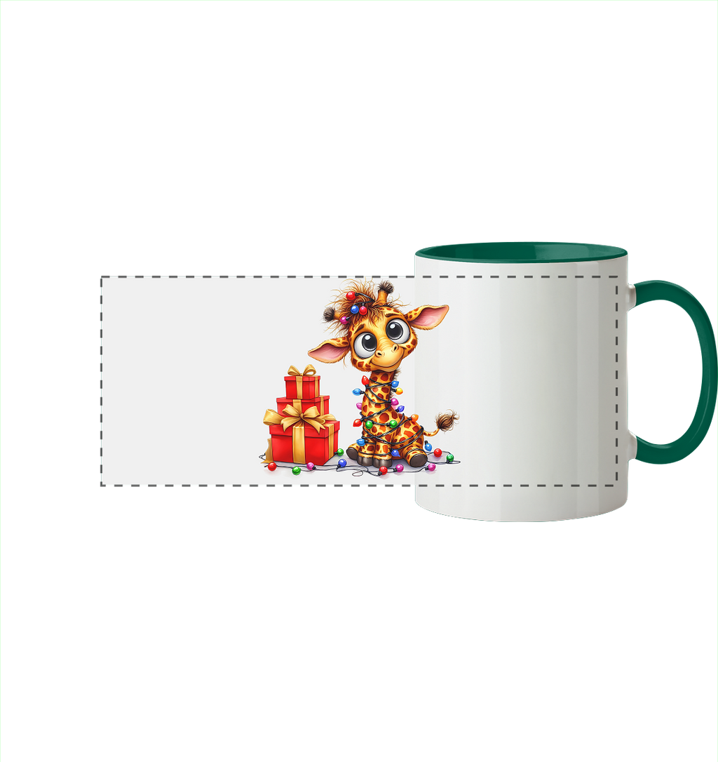 Ugly Christmas Weihnachten Crazy Giraffe - Panorama Tasse zweifarbig