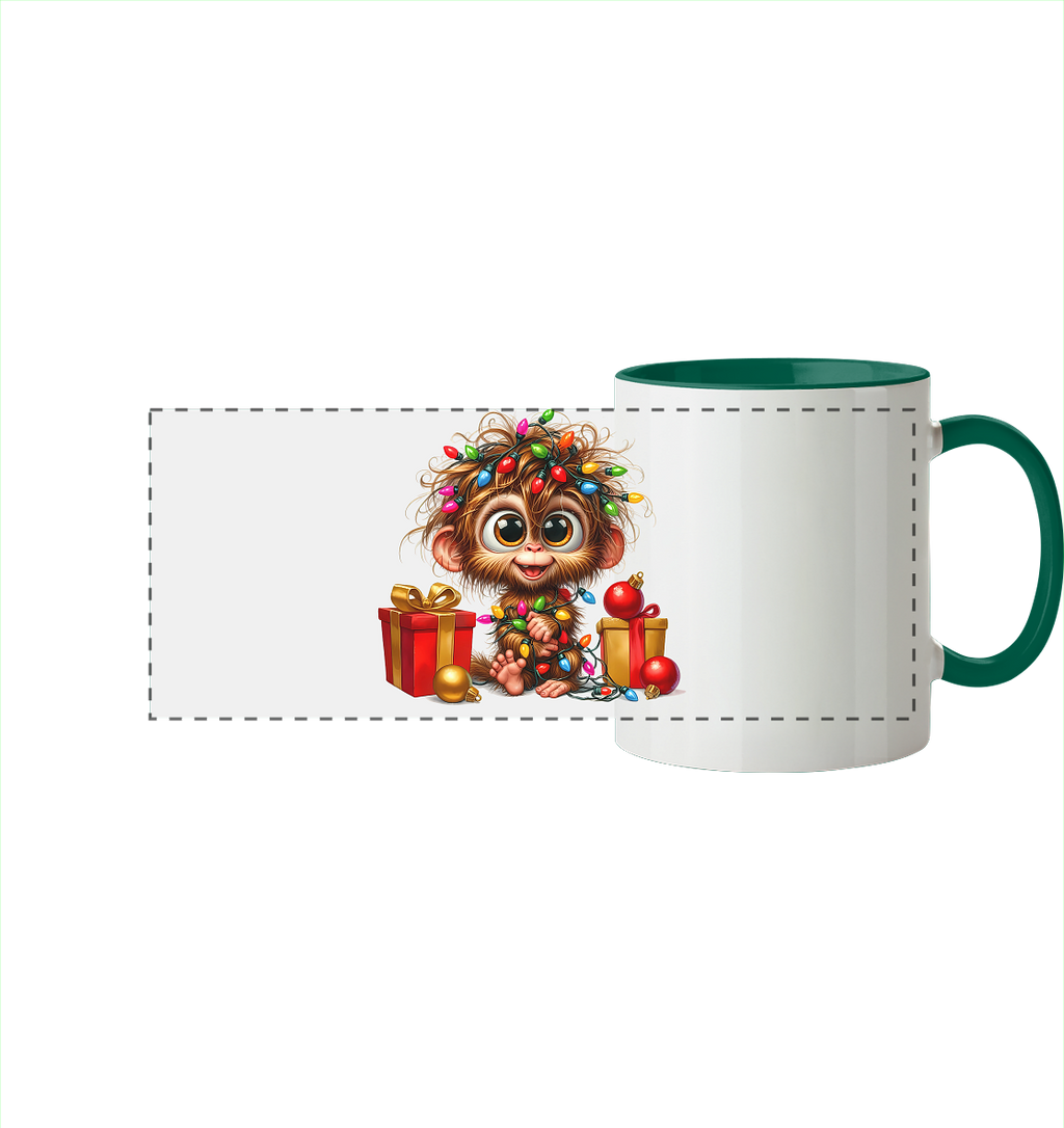 Ugly Christmas Weihnachten Crazy Affe - Panorama Tasse zweifarbig