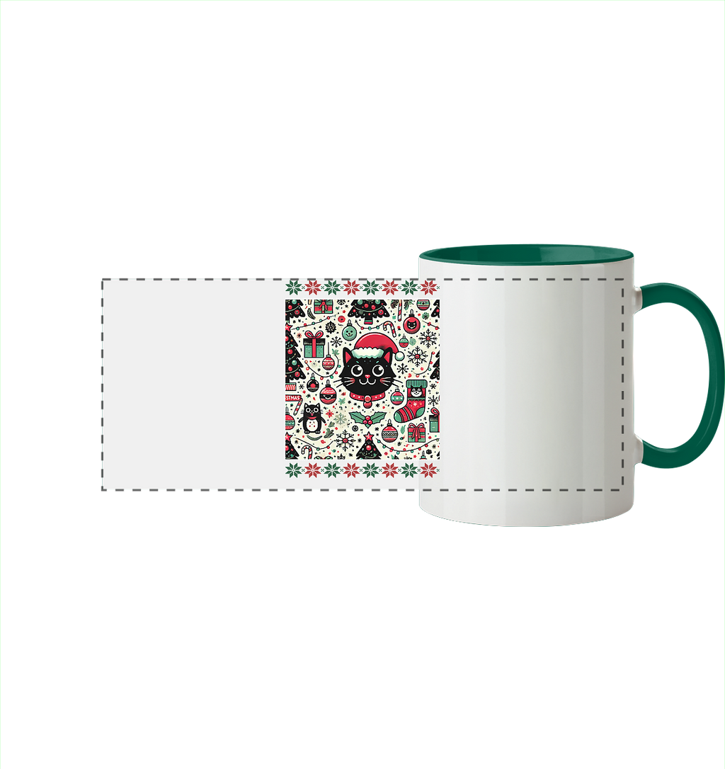 Ugly Christmas Weihnachten Katze - Panorama Tasse zweifarbig
