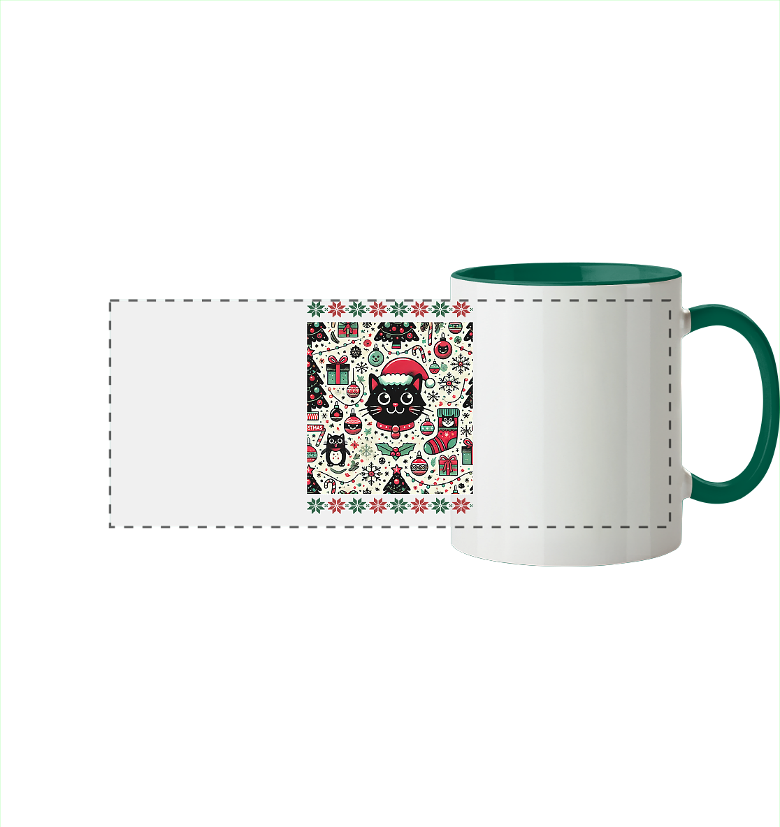Ugly Christmas Weihnachten Katze - Panorama Tasse zweifarbig