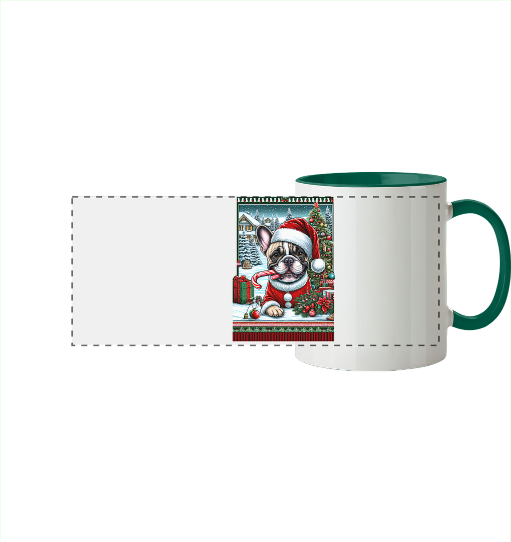 Ugly Christmas Weihnachten Mops - Panorama Tasse zweifarbig