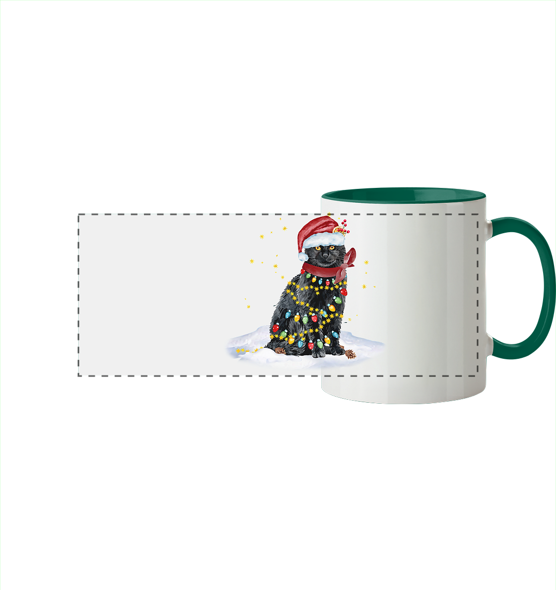 Lustige Weihnachts Katze Zeichnung - Panorama Tasse zweifarbig