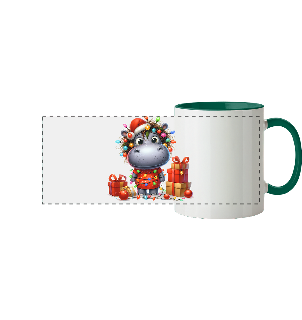 Ugly Christmas Weihnachten Crazy Hippo - Panorama Tasse zweifarbig