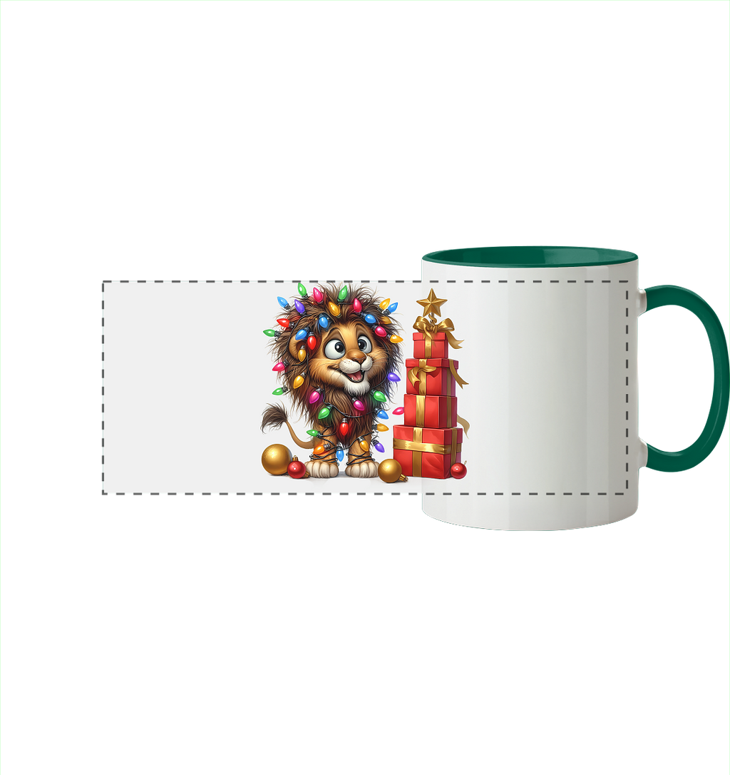 Ugly Christmas Weihnachten Crazy Löwe - Panorama Tasse zweifarbig