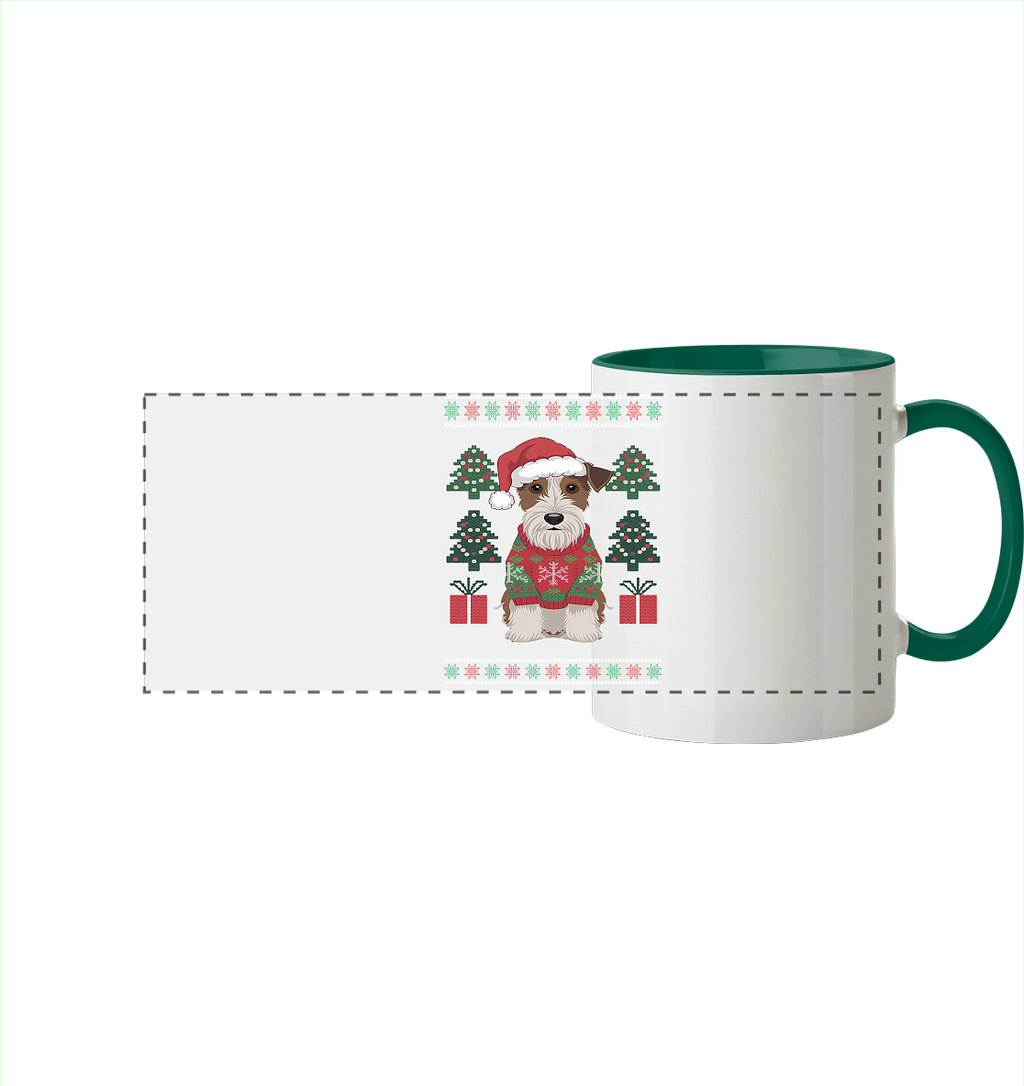 Ugly Christmas Weihnachten Terrier - Panorama Tasse zweifarbig