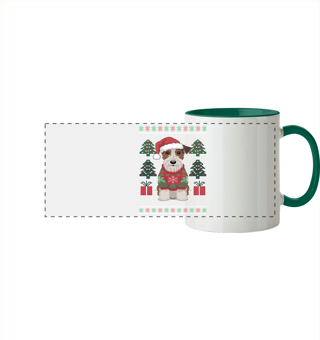Ugly Christmas Weihnachten Terrier - Panorama Tasse zweifarbig