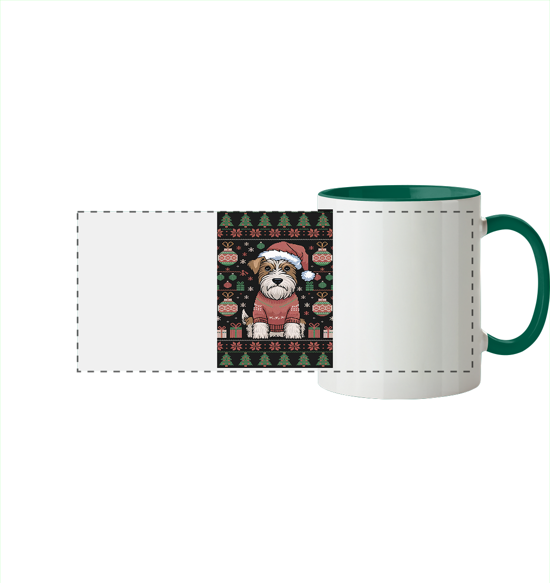 Ugly Christmas Weihnachten Terrier - Panorama Tasse zweifarbig