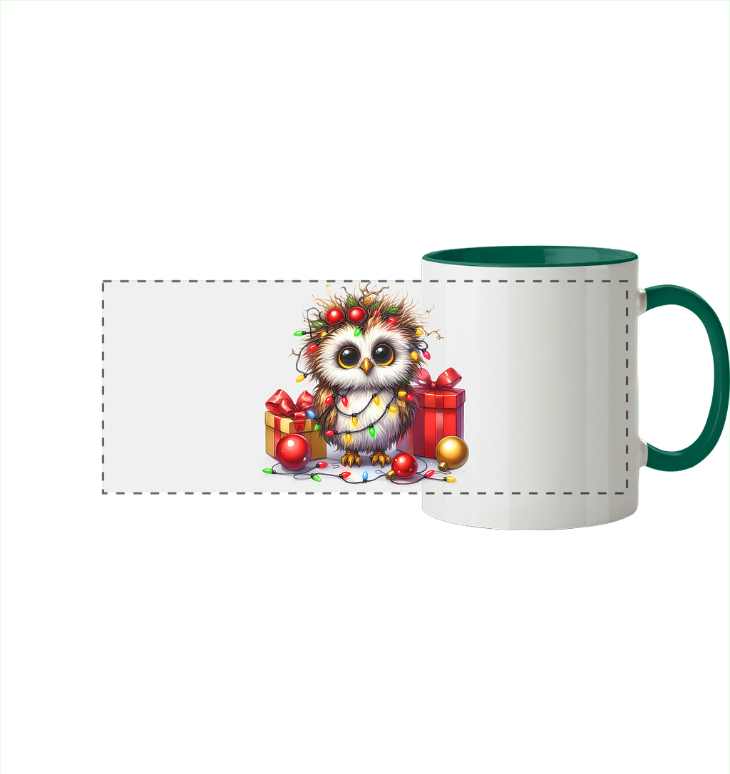 Ugly Christmas Weihnachten Eule - Panorama Tasse zweifarbig