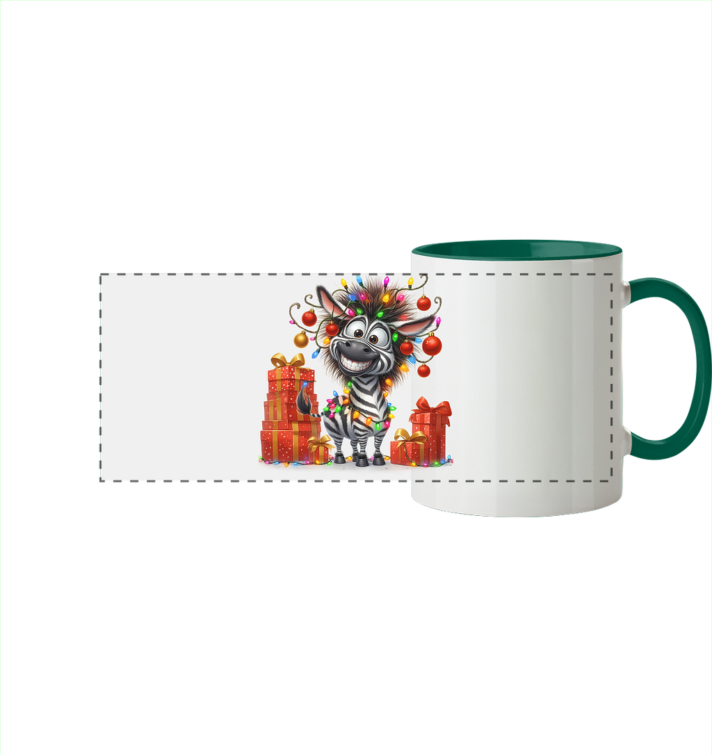 Ugly Christmas Weihnachten Crazy Zebra - Panorama Tasse zweifarbig