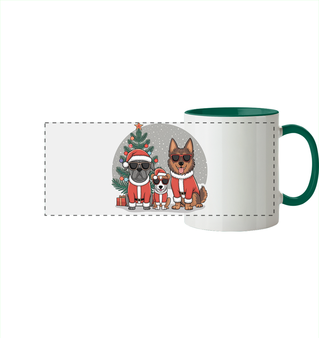 Ugly Christmas Weihnachts Hunde  - Panorama Tasse zweifarbig