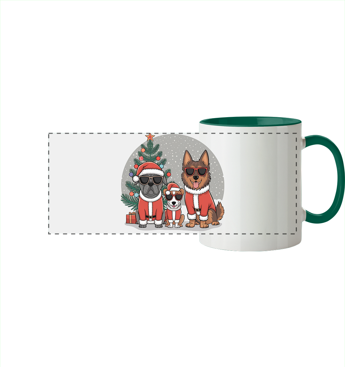 Ugly Christmas Weihnachts Hunde  - Panorama Tasse zweifarbig