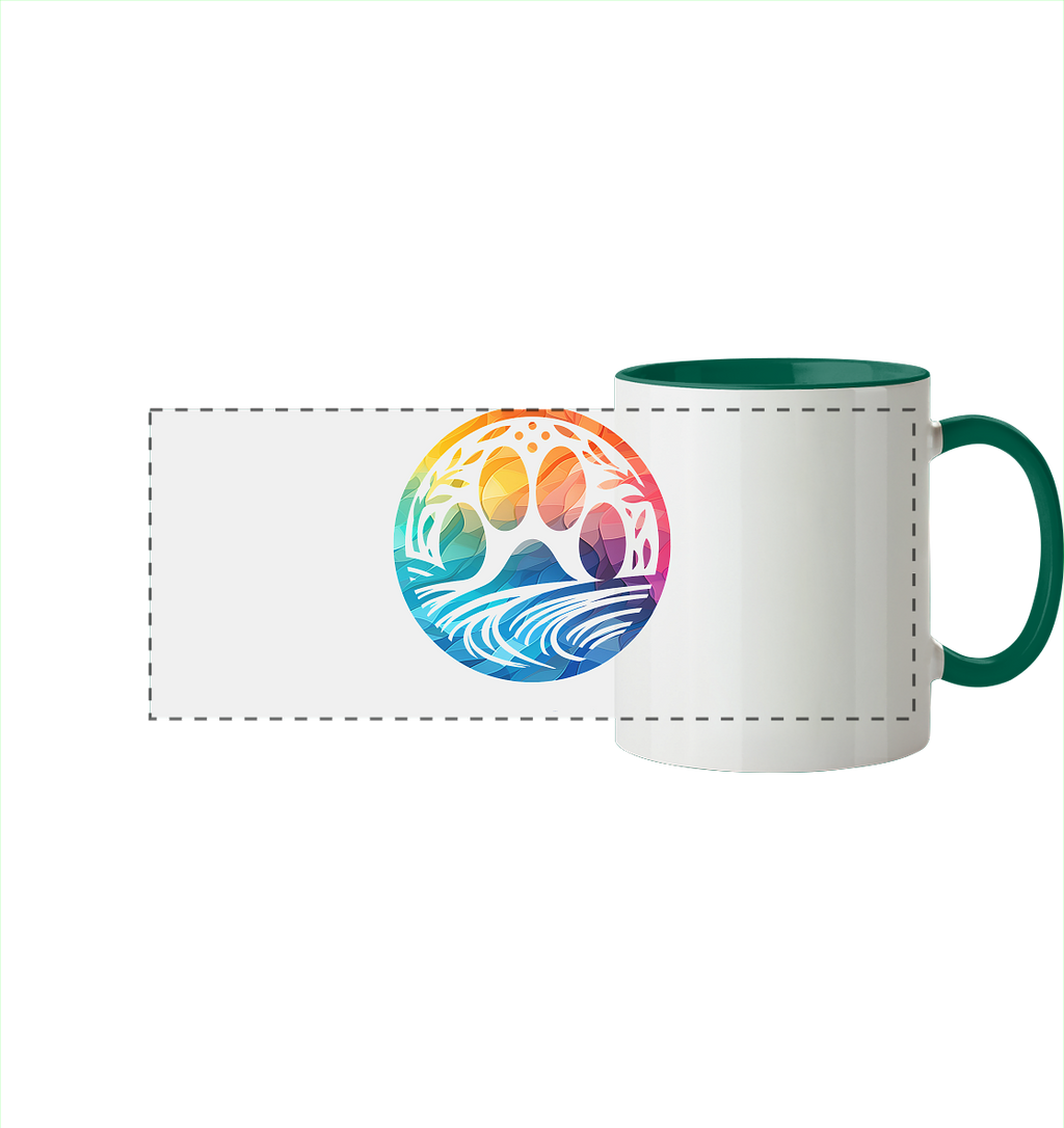Modern Design Pfote mit regenbogenartigen Farbverlauf  - Panorama Tasse zweifarbig