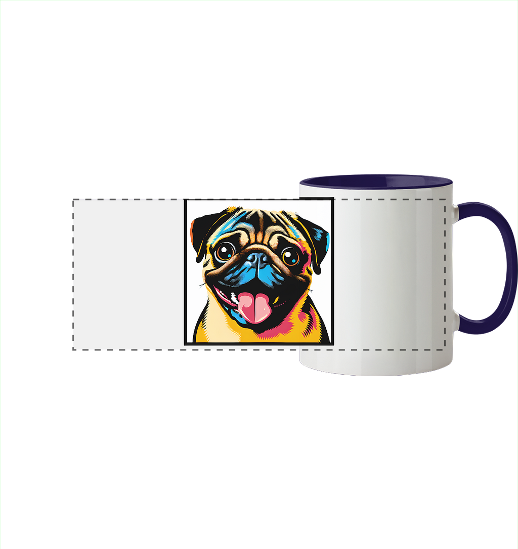 Mops Pop Art - Panorama Tasse zweifarbig - personalisierbar