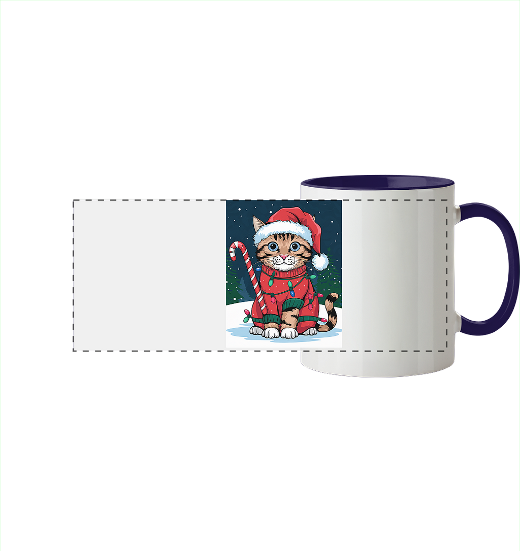 Ugly Christmas Katze - Weihnachten - Panorama Tasse zweifarbig