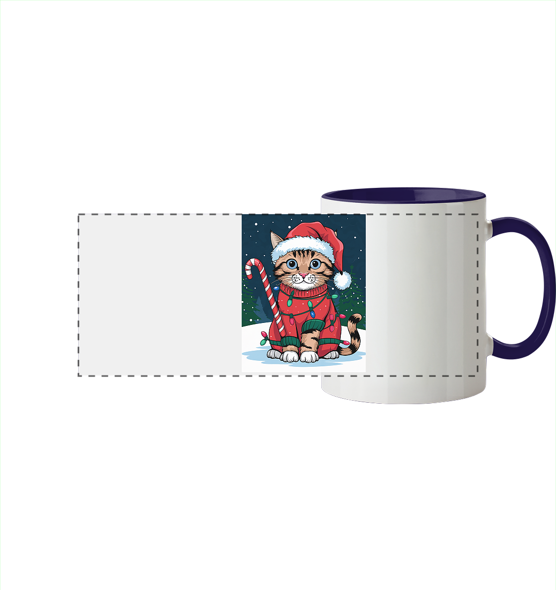 Ugly Christmas Katze - Weihnachten - Panorama Tasse zweifarbig