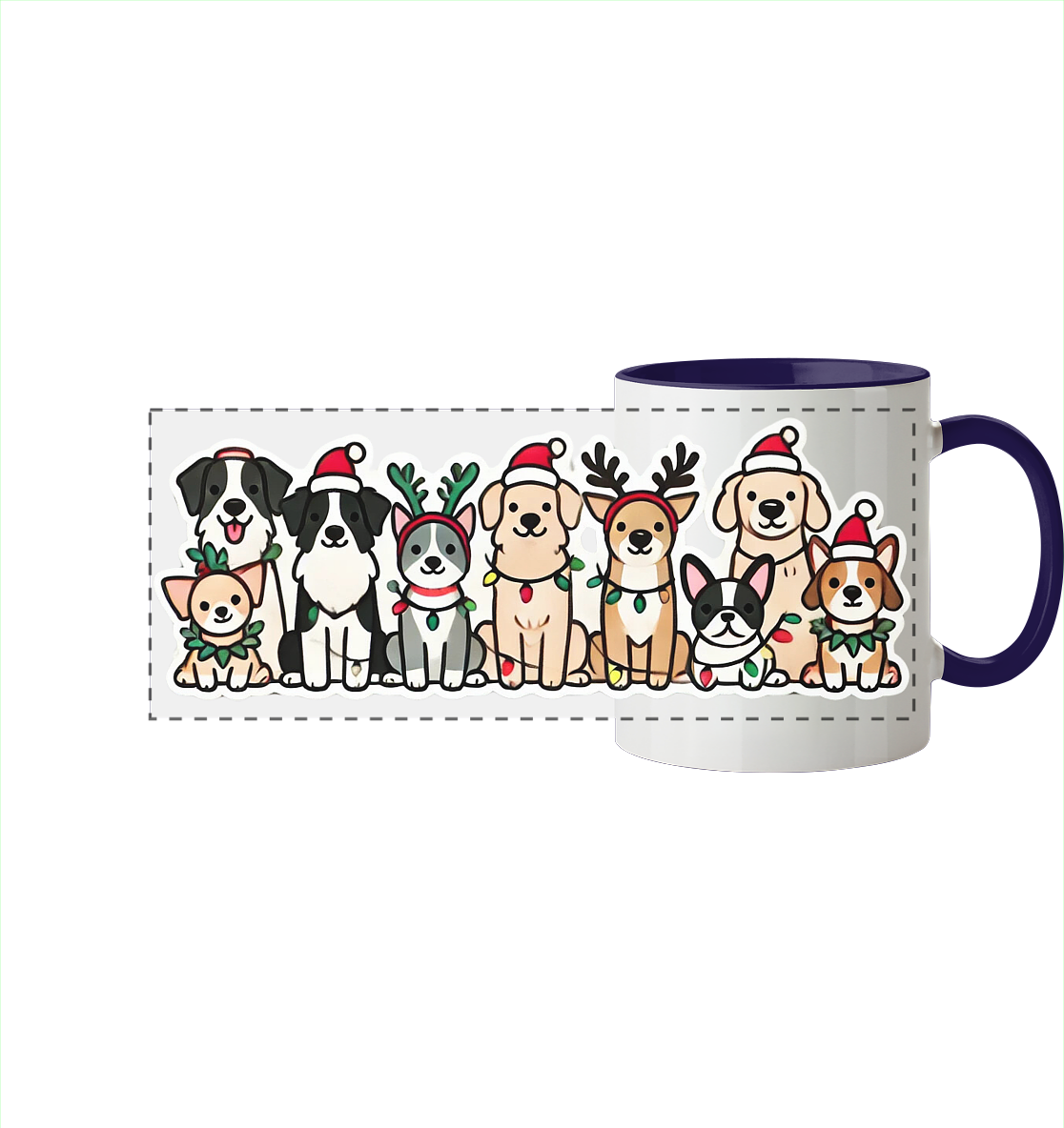 Weihnachten, Christmas Hunde - Panorama Tasse zweifarbig