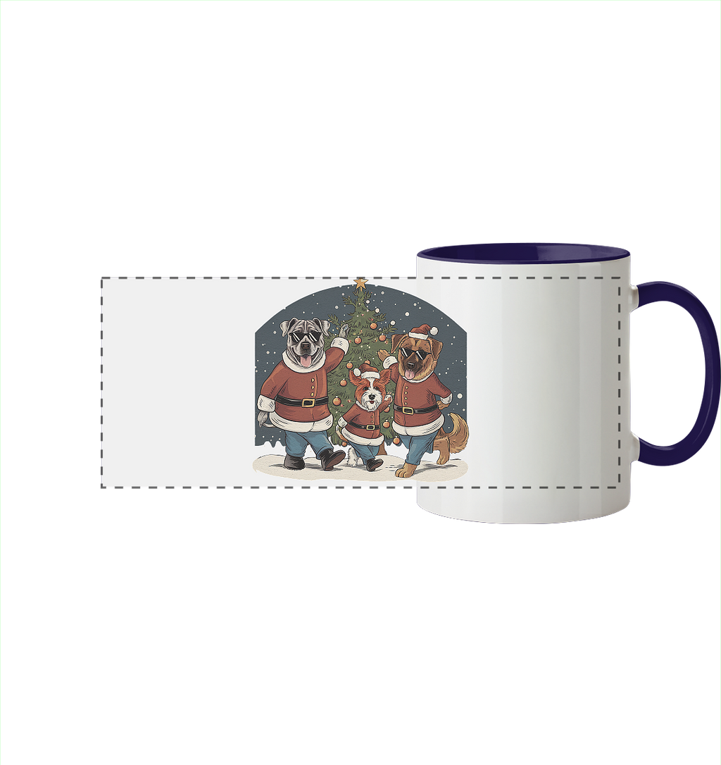 Ugly Christmas Weihnachts Hunde  - Panorama Tasse zweifarbig