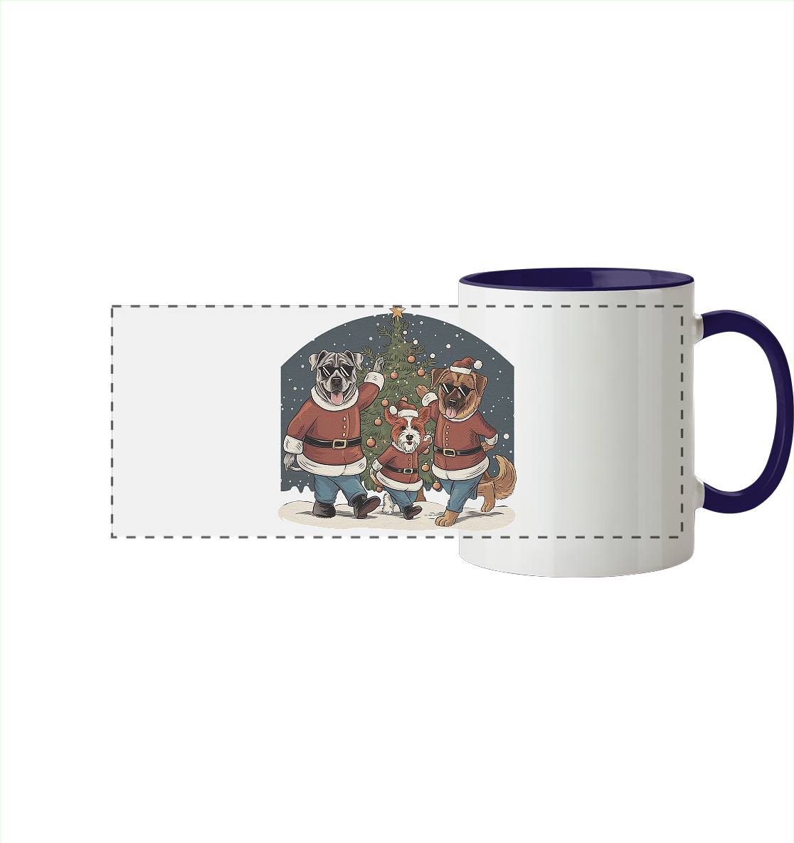 Ugly Christmas Weihnachts Hunde  - Panorama Tasse zweifarbig