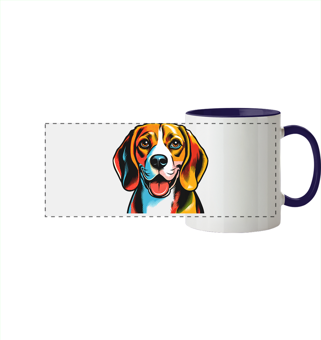 Beagle Pop Art - Personalisierbar - Panorama Tasse zweifarbig