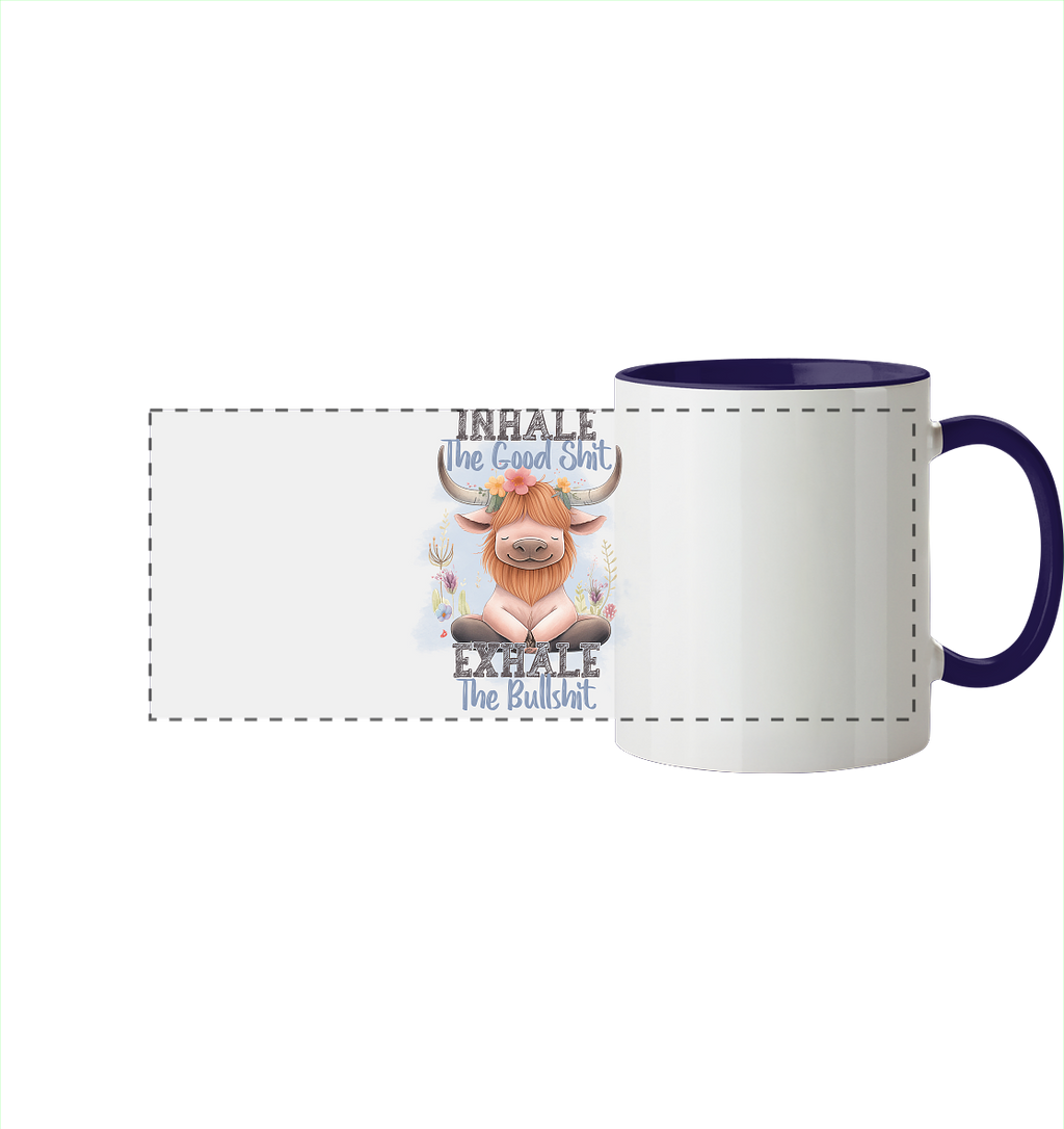 Yoga Highland Kuh - Panorama Tasse zweifarbig
