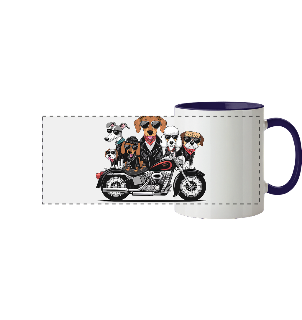 Hunde Biker Gang Fun - Panorama Tasse zweifarbig